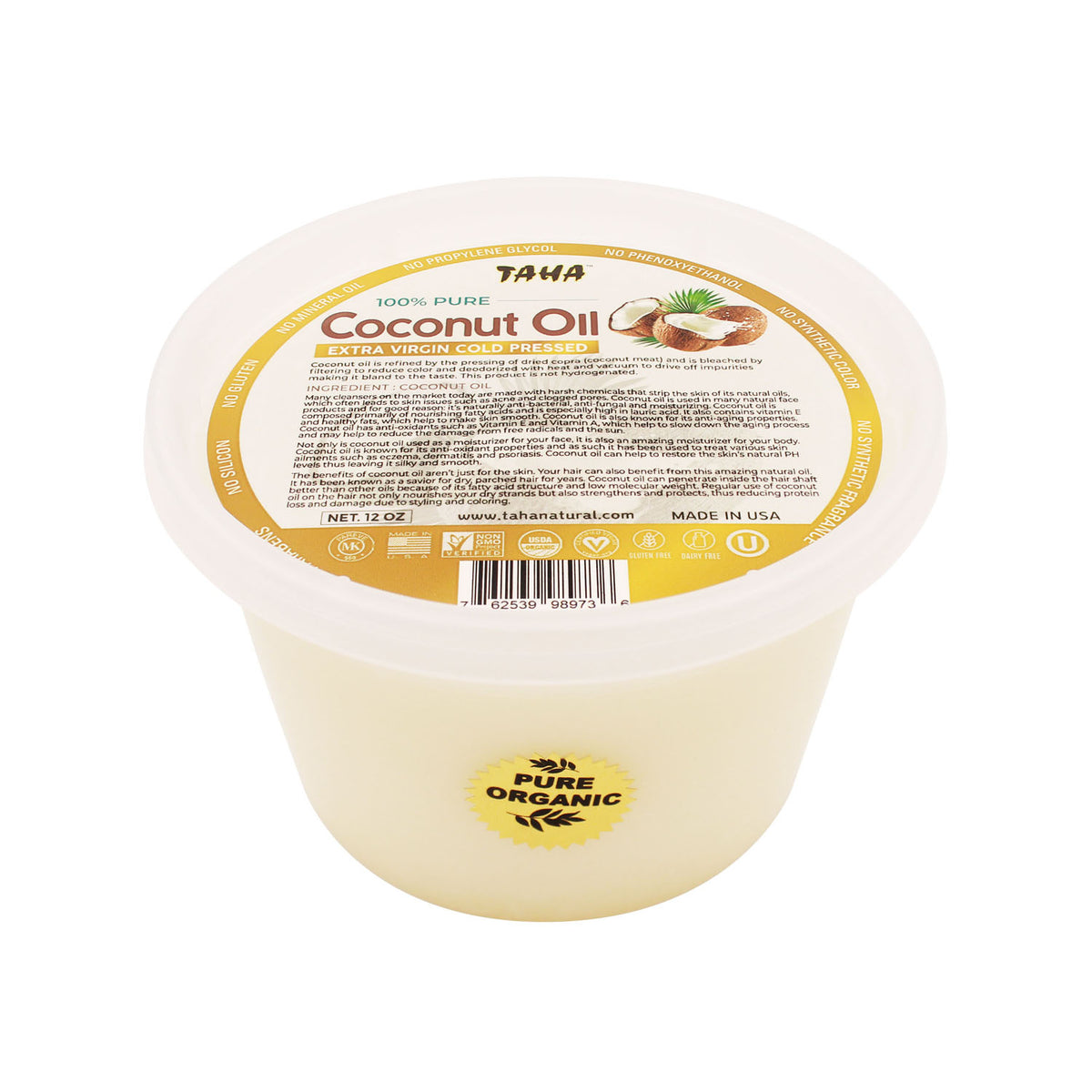 Organic Virgin Coconut Oil Pure-Cold Pressed 6oz. for Skin & Hair